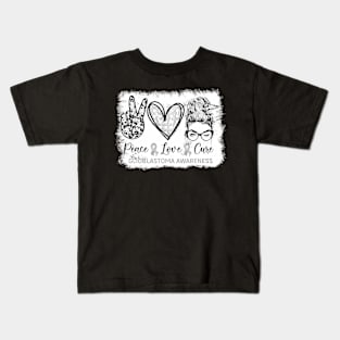 Messy Bun Peace Love Cure Gray  Glioblastoma Kids T-Shirt